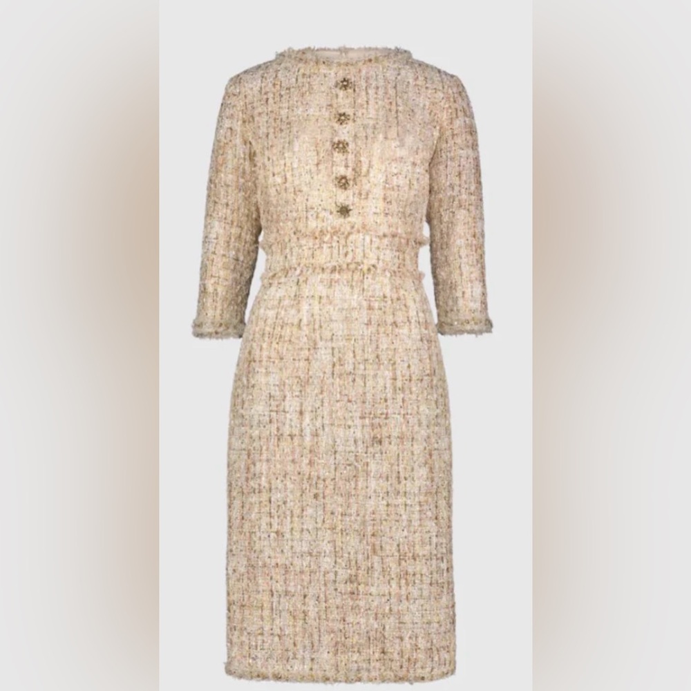 Mac Duggal Cream Tweed Pencil Dress - Picture 3 of 3